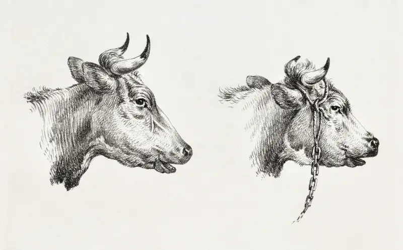 Two bull heads by Jean Bernard